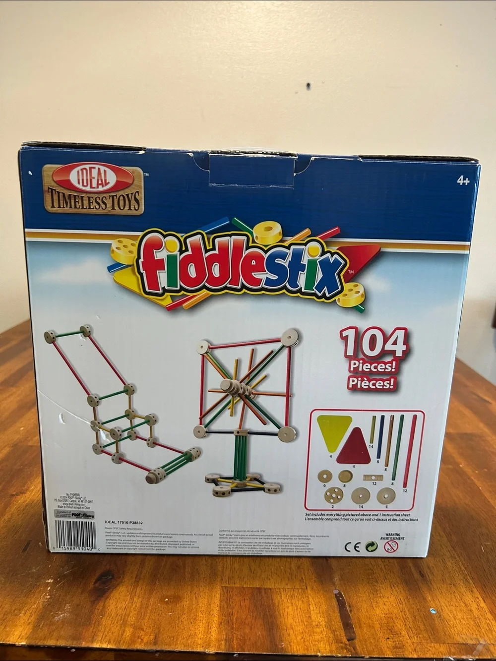 Ideal Fiddlestix Wood Building Set - Red, Green, Yellow, Blue 2014 (98 pieces)